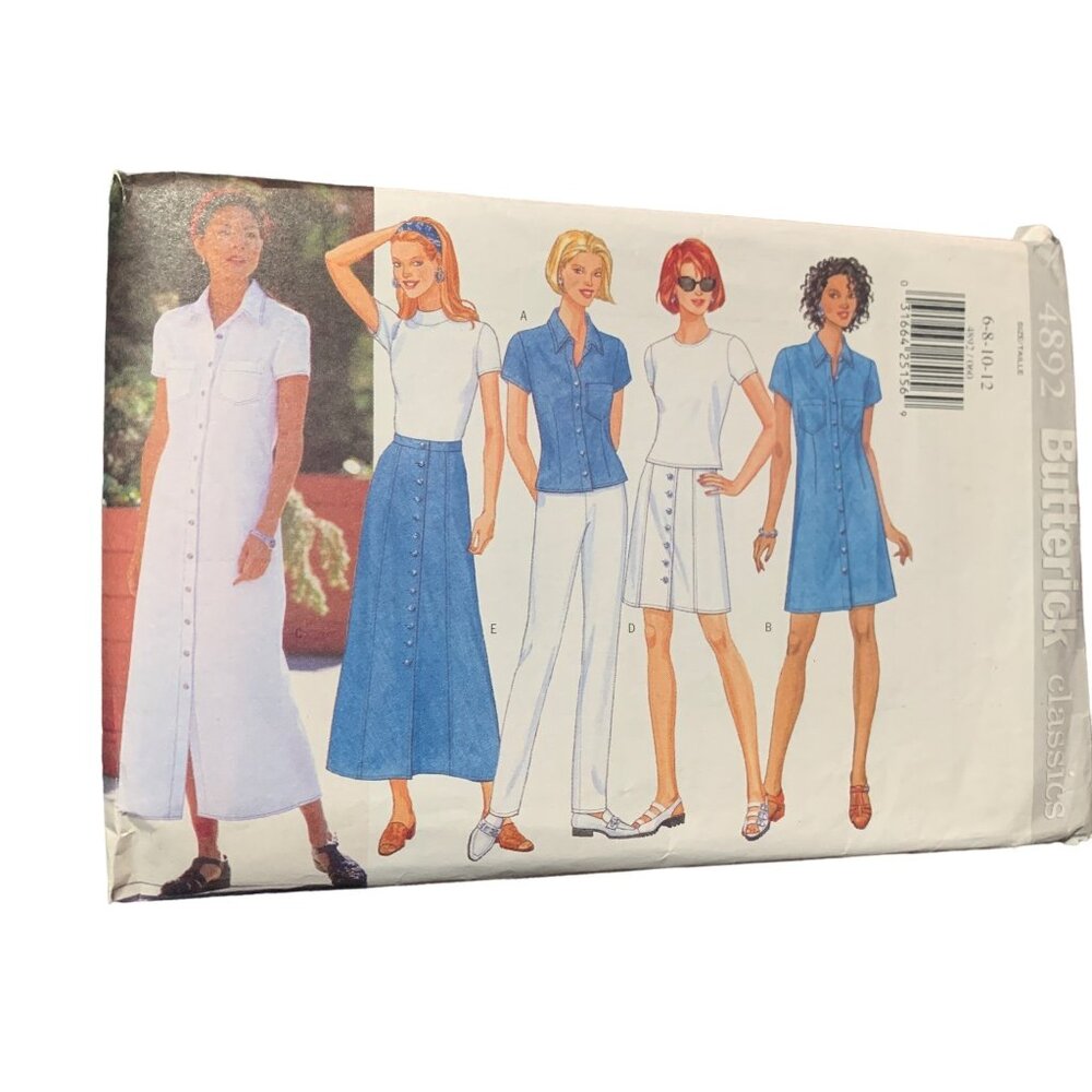 Butterick 4892 Misses Dress Shirt Skirt Pants Pattern Sizes 6-8-10-12
